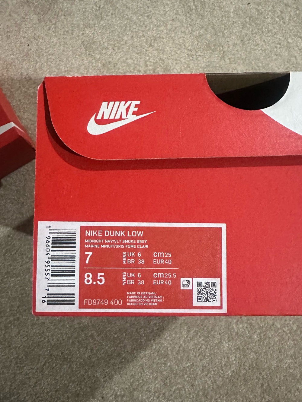 Nike Red Shoe Box with White Swoosh and Label